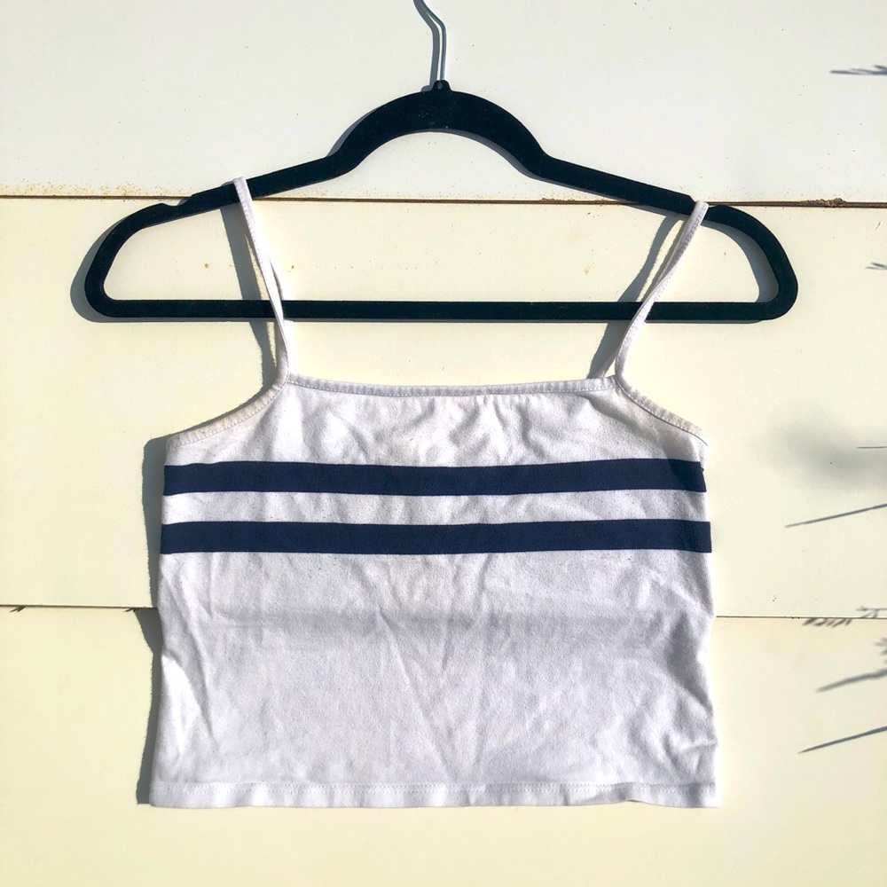 white with blue stripe tank top